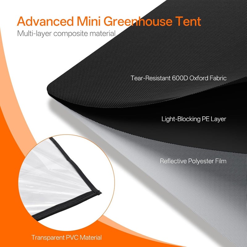 Bstrip Indoor Greenhouse with Grow Light, Mini Grow Tent with Oxford Fabric, Waterproof Base Mat&Ventilation Window for Seed Starting&Plant Growth, 18W Grow Light with Timer, 23.8"x15.7"x20.5" - Image 5